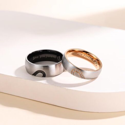 Adreamz His Queen Her King Matching Promise Rings for Couple Sets Wedding Band Laser Crown and CZ Stainless Steel Queen & King His and Hers Wedding Rings for Couples in Kuwait