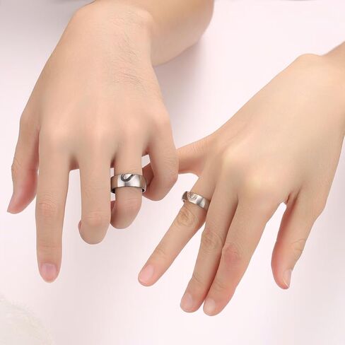 Adreamz His Queen Her King Matching Promise Rings for Couple Sets Wedding Band Laser Crown and CZ Stainless Steel Queen & King His and Hers Wedding Rings for Couples in Kuwait