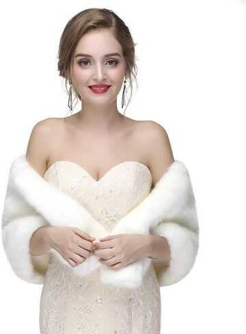 Zehope Wedding Faux Fur Shawl Wrap White Winter Stoles Scarf Bridal Evening Cape Cover Up for Bride and Bridesmaids in Saudi Arabia