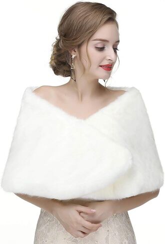 Zehope Wedding Faux Fur Shawl Wrap White Winter Stoles Scarf Bridal Evening Cape Cover Up for Bride and Bridesmaids in Saudi Arabia