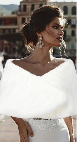 Zehope Wedding Faux Fur Shawl Wrap White Winter Stoles Scarf Bridal Evening Cape Cover Up for Bride and Bridesmaids in Saudi Arabia