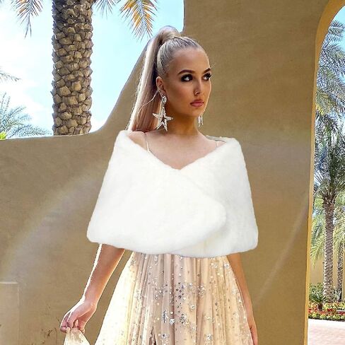 Zehope Wedding Faux Fur Shawl Wrap White Winter Stoles Scarf Bridal Evening Cape Cover Up for Bride and Bridesmaids in Saudi Arabia