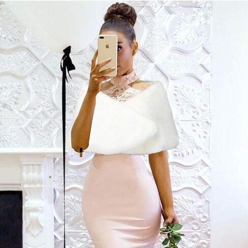 Zehope Wedding Faux Fur Shawl Wrap White Winter Stoles Scarf Bridal Evening Cape Cover Up for Bride and Bridesmaids in Saudi Arabia