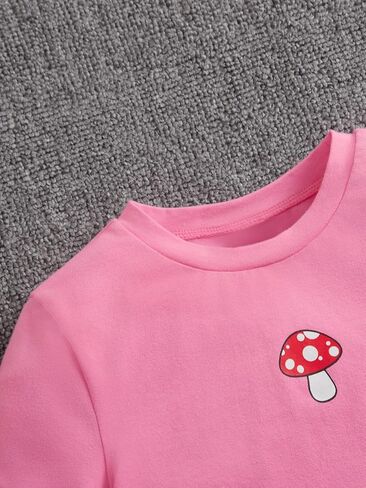 تي شيرت SHENHE للفتيات بأكمام قصيرة وطبعة فطر وأكمام قصيرة ورباط مكشكش in Kuwait