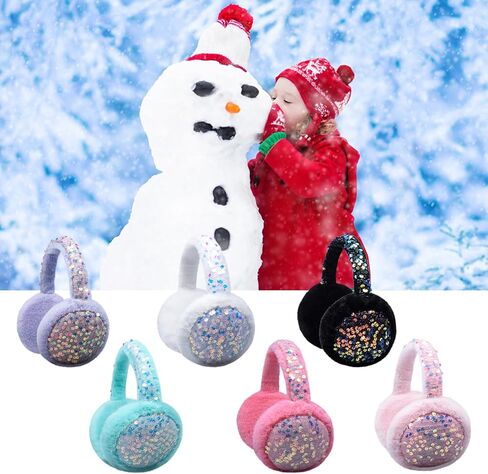Girls Sequins Earmuffs for Winter Warm Plush Ear Cover Cold Weather Outdoor Toddler Kids Boys Cute Ear Warmer in Kuwait