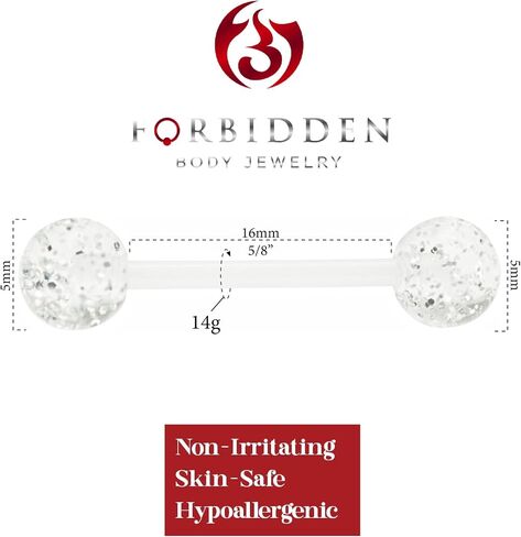 Forbidden Body Jewelry 14g 16mm (5/8 Inch) Hypoallergenic PTFE Flexible Ultra Glitter Nipple & Tongue Ring Barbell in Saudi Arabia