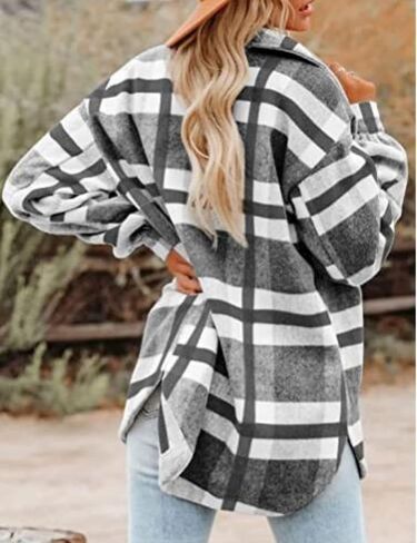 happlan Long Sleeve Casual Plaid Shacket Jackets Shirts Lapel Tweed Pea Coat For Women in Kuwait
