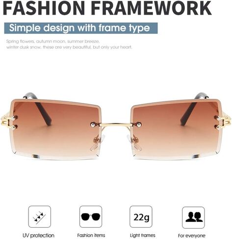 Dollger Rimless Rectangle Sunglasses for Women Fashion Frameless Square Glasses for Men Ultralight UV400 Eyewear Unisex in Kuwait