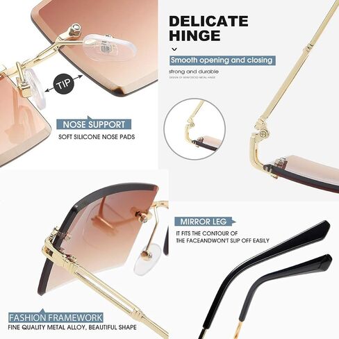 Dollger Rimless Rectangle Sunglasses for Women Fashion Frameless Square Glasses for Men Ultralight UV400 Eyewear Unisex in Kuwait