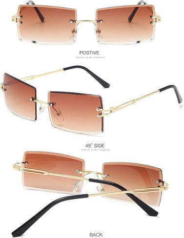 Dollger Rimless Rectangle Sunglasses for Women Fashion Frameless Square Glasses for Men Ultralight UV400 Eyewear Unisex in Kuwait