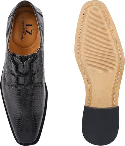LIBERTYZENO Mens Genuine Leather Classic Tread Design Lace Up Oxford Dress Shoes in Kuwait