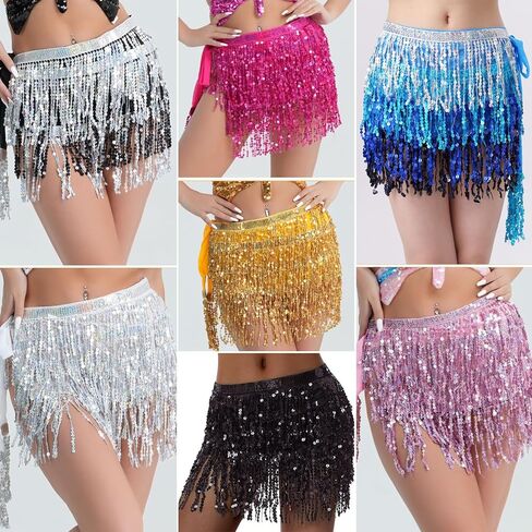 PICKBEAU الرقص الشرقي تنورة الورك شرابة وشاح الترتر التنانير التفاف الهذيان زي للنساء، هامش الموسيقى مهرجان الملابس in Kuwait