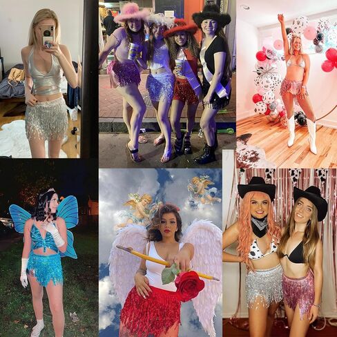 PICKBEAU الرقص الشرقي تنورة الورك شرابة وشاح الترتر التنانير التفاف الهذيان زي للنساء، هامش الموسيقى مهرجان الملابس in Kuwait