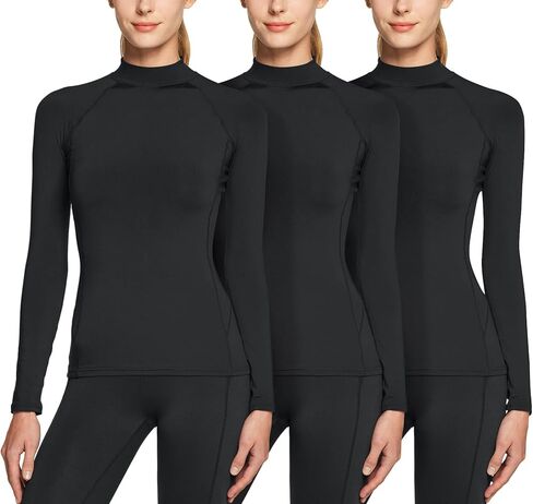 ATHLIO Women's Thermal Long Sleeve Tops, Mock Turtle Shirts, Fleece Lined Compression Base Layer in Kuwait