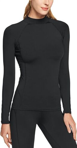 ATHLIO Women's Thermal Long Sleeve Tops, Mock Turtle Shirts, Fleece Lined Compression Base Layer in Kuwait