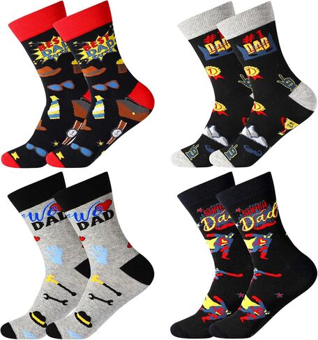Tarpop 4 Pcs Men Socks Gifts Fathers Day Socks Present Novelty Socks for Men Dad Fathers Day Funny Birthday Gifts in Saudi Arabia