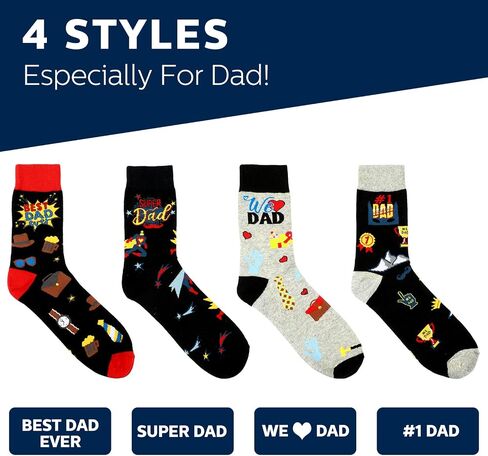 Tarpop 4 Pcs Men Socks Gifts Fathers Day Socks Present Novelty Socks for Men Dad Fathers Day Funny Birthday Gifts in Saudi Arabia