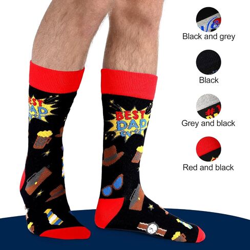 Tarpop 4 Pcs Men Socks Gifts Fathers Day Socks Present Novelty Socks for Men Dad Fathers Day Funny Birthday Gifts in Saudi Arabia