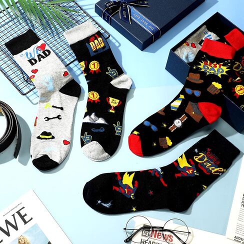 Tarpop 4 Pcs Men Socks Gifts Fathers Day Socks Present Novelty Socks for Men Dad Fathers Day Funny Birthday Gifts in Saudi Arabia