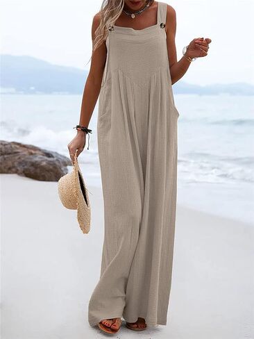chouyatou Women's Casual Adjustable Strap Wide Leg Bib Overalls Jumpsuit with Pockets in Kuwait