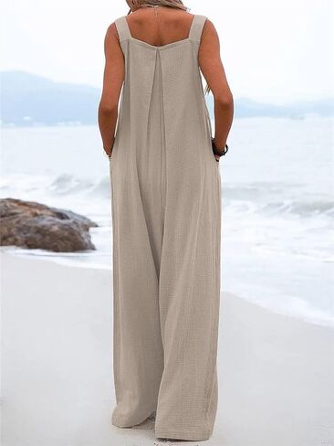 chouyatou Women's Casual Adjustable Strap Wide Leg Bib Overalls Jumpsuit with Pockets in Kuwait