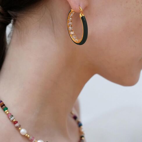 IBARA Vintage Turquoise Hoop Earrings for Women Girls Natural Stone Earrings 18k Gold Plated Medium Hoop Earrings Bohemia Beads Gemstone Earrings Summer Beach Travel Hawaiian Dress Handmade Jewelry in Kuwait