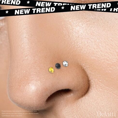 BELATTI 12 قطعة من حلقات الأنف للنساء والرجال تشيكوسلوفاكيا مكعب زركونيا كريستال - مسامير أنف من البلاستيك الشفاف والفولاذ على شكل حرف L للعمل - مجموعة حلقات الأنف من الفولاذ الشفاف والجراحي المضاد للحساسية - مجوهرات ثقب الأنف البلاستيكية (اختر المقياس -  in Kuwait