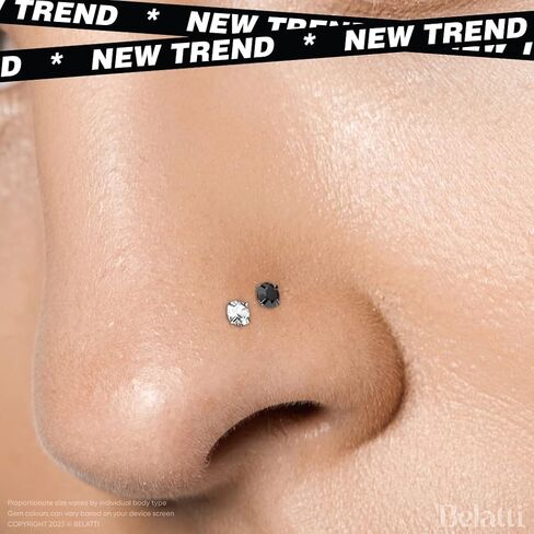 BELATTI 12 قطعة من حلقات الأنف للنساء والرجال تشيكوسلوفاكيا مكعب زركونيا كريستال - مسامير أنف من البلاستيك الشفاف والفولاذ على شكل حرف L للعمل - مجموعة حلقات الأنف من الفولاذ الشفاف والجراحي المضاد للحساسية - مجوهرات ثقب الأنف البلاستيكية (اختر المقياس -  in Kuwait