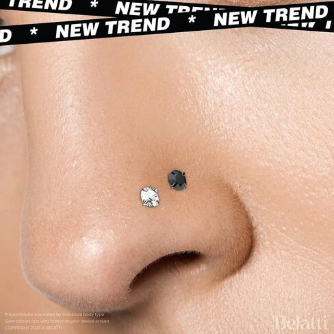 BELATTI 12 قطعة من حلقات الأنف للنساء والرجال 2 مم مكعب زركونيا مكعب - متوافق حيويًا مع البلاستيك الشفاف والصلب مجموعة شريط مستقيم للأنف - مجوهرات بيوفليكس شفافة لا تسبب الحساسية (اختر المقياس - اللون - حجم الجوهرة) in Kuwait
