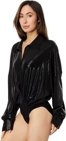 Norma Kamali Women's Super Oversized Boyfriend Shirt Bodysuit in Saudi Arabia