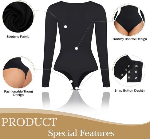 Soo slick Bodysuit for Women Fall clothes for women 2023 - Body Shaper Long Sleeve Crew Neck Thong Body Shaping Tops in Kuwait