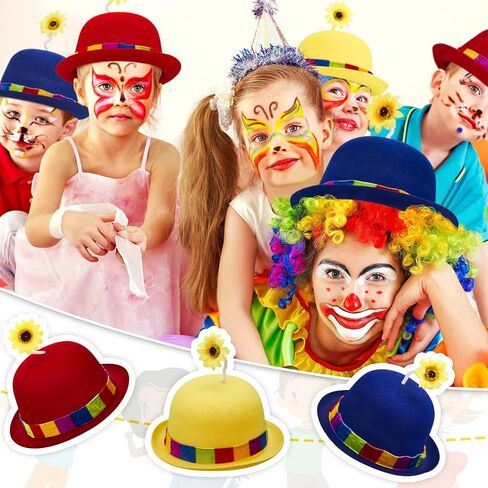 3 Pcs French Clown Hat Bowler Clown Hat with Sunflower Crazy Hats for Kids, Adults, Party, Holiday, Circus Costume Props in Saudi Arabia