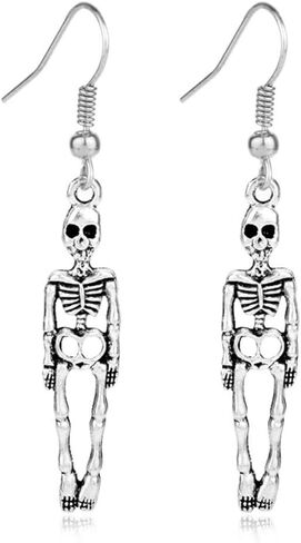 BulingVV 925 Sterling Siver Plated Vintage Human Skeleton Bones and Skull Charm Dangle Earrings in Saudi Arabia