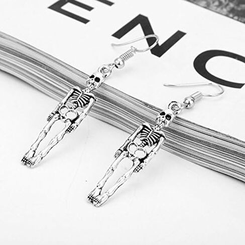 BulingVV 925 Sterling Siver Plated Vintage Human Skeleton Bones and Skull Charm Dangle Earrings in Saudi Arabia