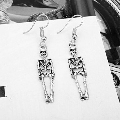 BulingVV 925 Sterling Siver Plated Vintage Human Skeleton Bones and Skull Charm Dangle Earrings in Saudi Arabia