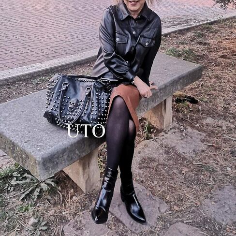 UTO Women Skull Tote Bag Rivet Studded Handbag PU Leather Purse Shoulder Bags 2 Pcs Wallet Strap A Black 382 in Saudi Arabia