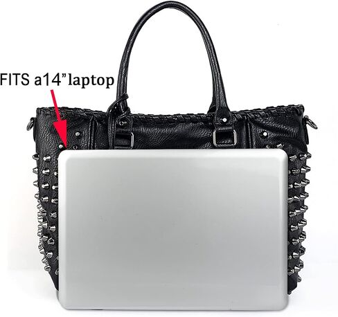 UTO Women Skull Tote Bag Rivet Studded Handbag PU Leather Purse Shoulder Bags 2 Pcs Wallet Strap A Black 382 in Saudi Arabia
