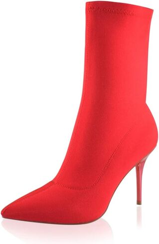 vivianly Stretch Pointed Toe Sock Booties Mid-Calf Ankle Boot Stiletto Heel Boots for Women in Kuwait