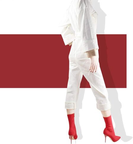 vivianly Stretch Pointed Toe Sock Booties Mid-Calf Ankle Boot Stiletto Heel Boots for Women in Kuwait