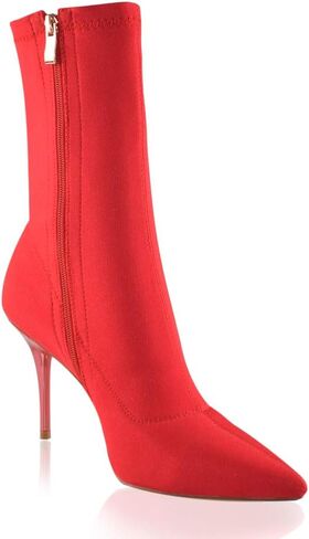 vivianly Stretch Pointed Toe Sock Booties Mid-Calf Ankle Boot Stiletto Heel Boots for Women in Kuwait