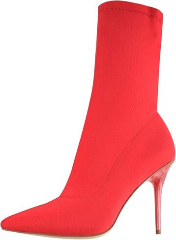 vivianly Stretch Pointed Toe Sock Booties Mid-Calf Ankle Boot Stiletto Heel Boots for Women in Kuwait
