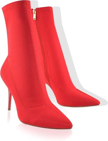 vivianly Stretch Pointed Toe Sock Booties Mid-Calf Ankle Boot Stiletto Heel Boots for Women in Kuwait