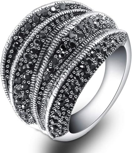 Black Rings for Women, Vintage Cross Marcasite Rings Statement Big Chunky Aesthetic Ring Costume Jewelry for Women Gifts for Her in Kuwait
