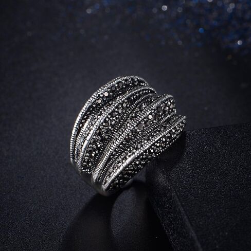 Black Rings for Women, Vintage Cross Marcasite Rings Statement Big Chunky Aesthetic Ring Costume Jewelry for Women Gifts for Her in Kuwait
