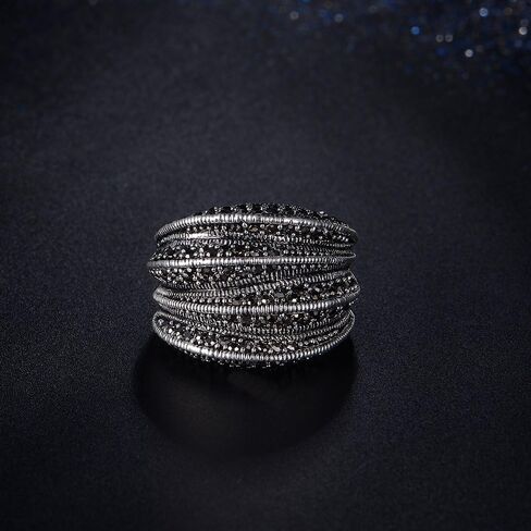 Black Rings for Women, Vintage Cross Marcasite Rings Statement Big Chunky Aesthetic Ring Costume Jewelry for Women Gifts for Her in Kuwait