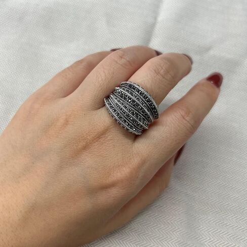 Black Rings for Women, Vintage Cross Marcasite Rings Statement Big Chunky Aesthetic Ring Costume Jewelry for Women Gifts for Her in Kuwait
