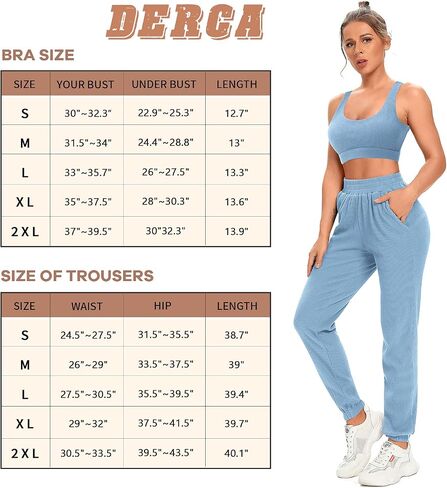 Two Piece Workout Outfits for Women Jogger Sweatpants Sets with Pockets Ribbed Sports Bra Gym Activewear in Kuwait