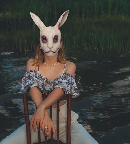Stobbod Horror Bunny Mask Scary Halloween Animal Cosplay Mask Creepy Rabbit Masquerade Party Costume Accessories in Kuwait
