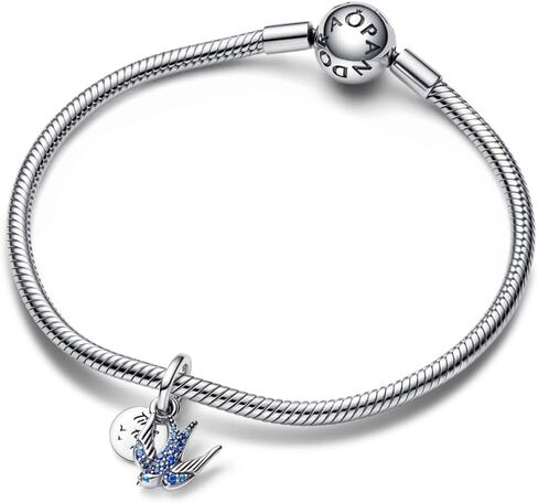 PANDORA Sparkling Swallow & Quote Double Dangle Charm - Compatible Moments Bracelets - Jewelry for Women - Gift for Women in Your Life - Made with Sterling Silver & Man-Made Crystal in Saudi Arabia