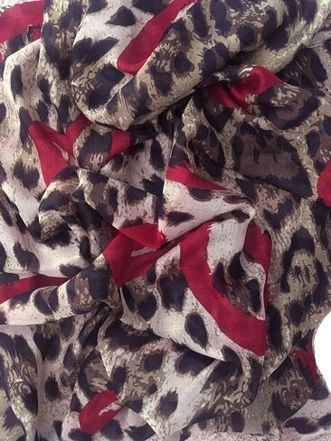Long Large Rectangle Sheer Chiffon Black Tan Brown w/ Burgundy Red Heart Leopard Cheetah Animal Print Scarf Women's Scarf Hijab Shawl Pashmina Headband Bandana 25" in wide x 60" in long in Saudi Arabia